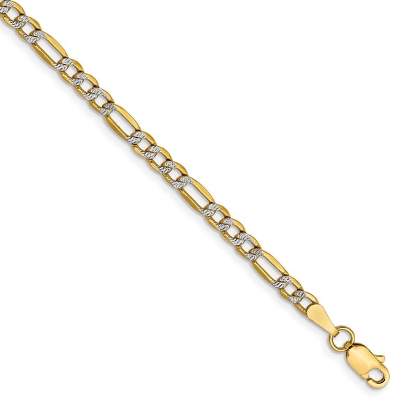 14K Two-Tone Gold bracelet Chain style Figaro Diamond-cut 7 in 3.2 mm
