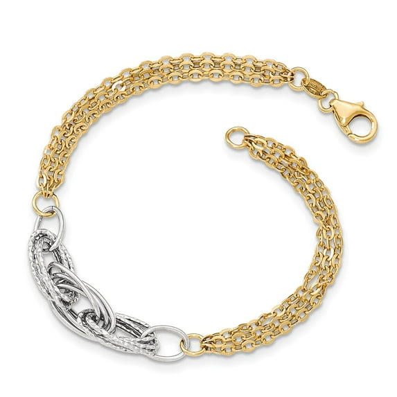 14K Two-Tone Gold bracelet Fancy Diamond-cut 7.5 in