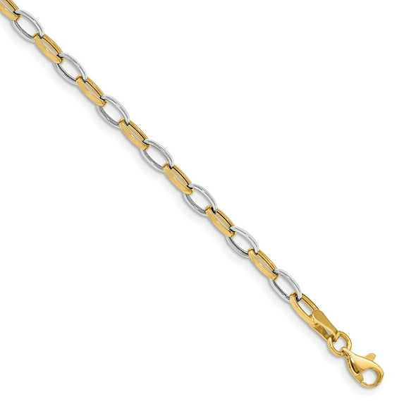 14K Two-Tone Gold bracelet Fancy Link, 7.25 in 4 mm