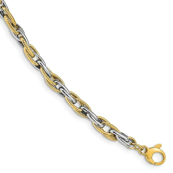 14K Two-Tone Gold bracelet Fancy Link, 7.5 in 4.67 mm