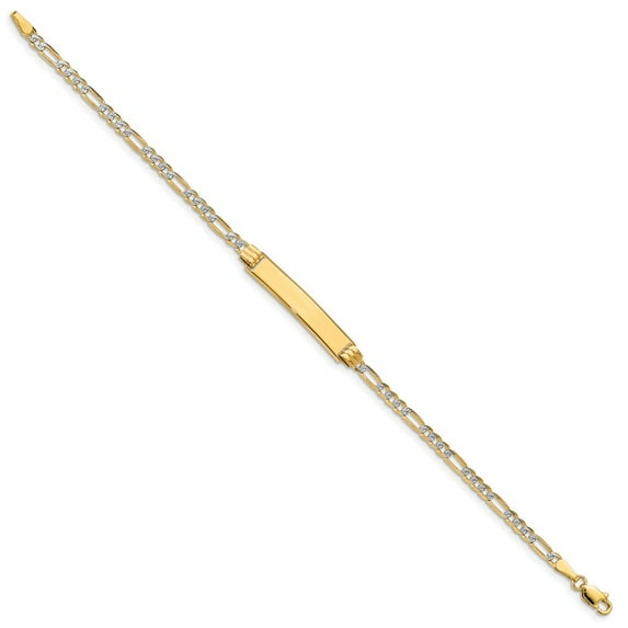 14K Two-Tone Gold bracelet ID Figaro Pave 7 in 5 mm 2.5