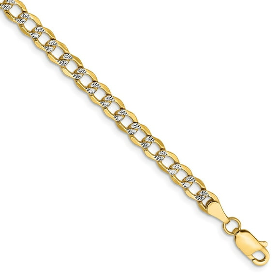 14K Two-Tone Gold chain Curb 8 in 4.3 mm 4.3mm Semi-solid pave