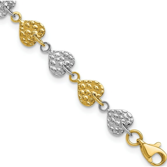 14K Two-Tone Hammered Hearts Bracelet Made In Turkey sf1582-7