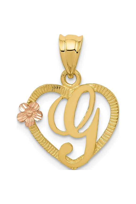 14K Two-Tone Heart Letter G Initial Pendant (16.07 X 16.47) Made In United States d898g