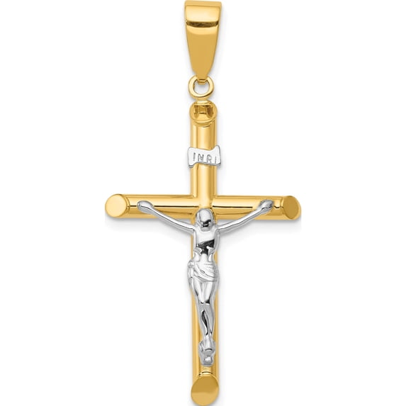 14K Two-Tone Hollow Crucifix Pendant (41 X 20) Made In Turkey k4324