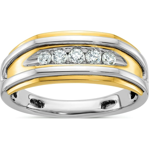 14K Two-Tone Ibgoodman Men's Polished 5-Stone 1/4 Carat Aa Quality Diamond Ringsize 10 (Width 8.28) - Jbsp
