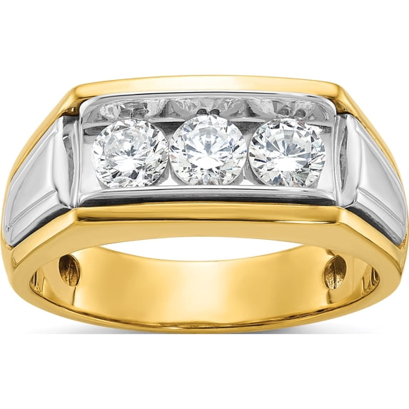 14K Two-Tone Ibgoodman Men's Polished And Grooved 3-Stone 1 Carat Aa Quality Diamond Ringsize 10 (Width 9.08) - Jbsp