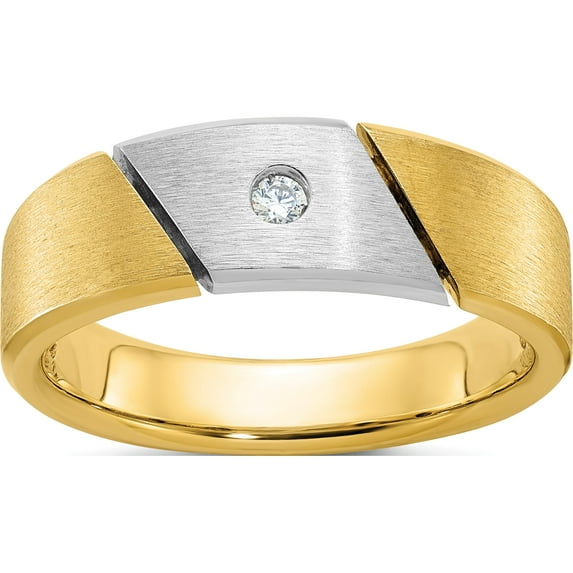 14K Two-Tone Ibgoodman Men's Polished And Satin 1/20 Carat Diamond Complete Ringsize 10 (Width 7.39) - Jbsp