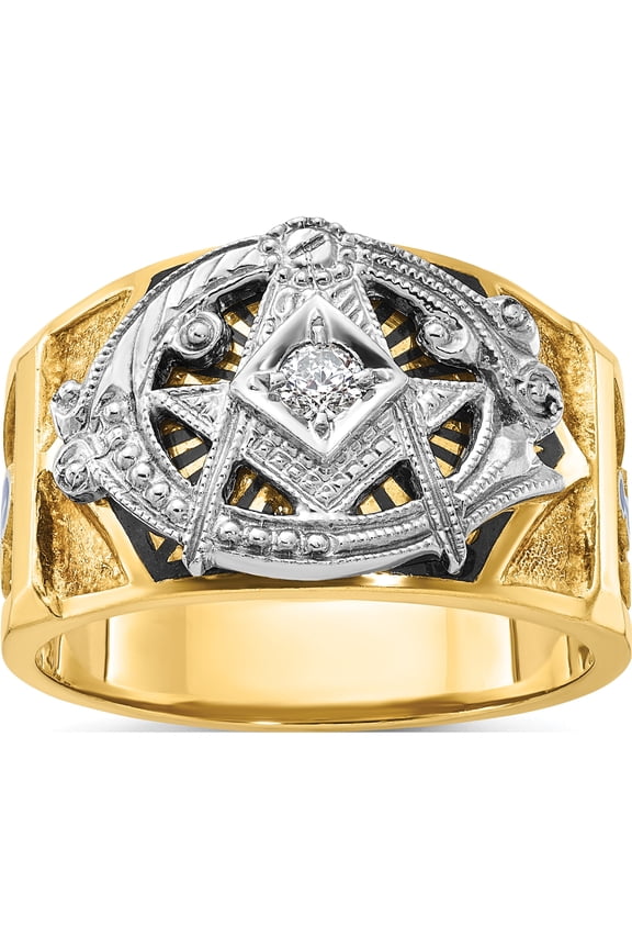 14K Two-tone IBGoodman 14K Two-tone Men's Polished and Textured with Blue and Black Enamel Diamond Blue Lodge Master Masonic Ring