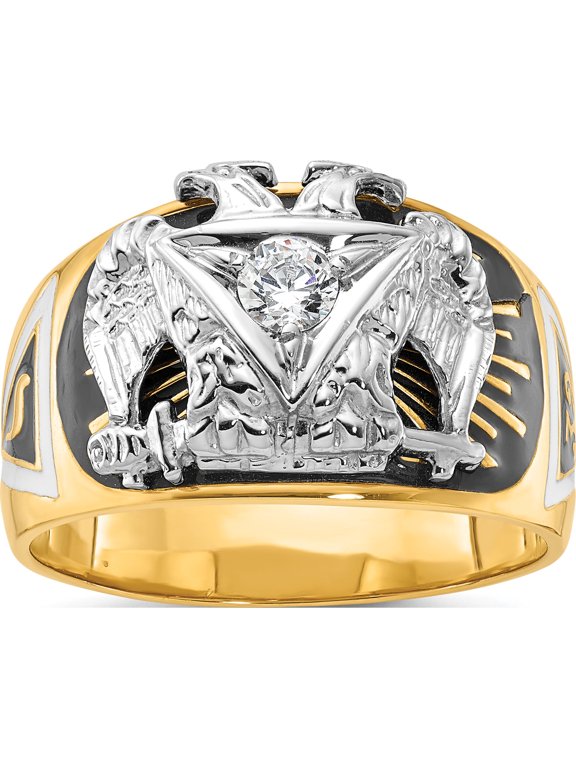 14K Two-tone IBGoodman 14K Two-tone Men's Polished and Textured with Multi-color Enamel and Diamond 32nd Degree Scottish Rite Masonic Ring