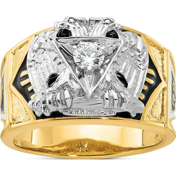 14K Two-Tone Ibgoodman Men's Polished And Textured With Multi-Color Enamel Diamond 32Nd Degree Scottish Rite Masonic Ringsize 10 (Width 14.6) - Jbsp