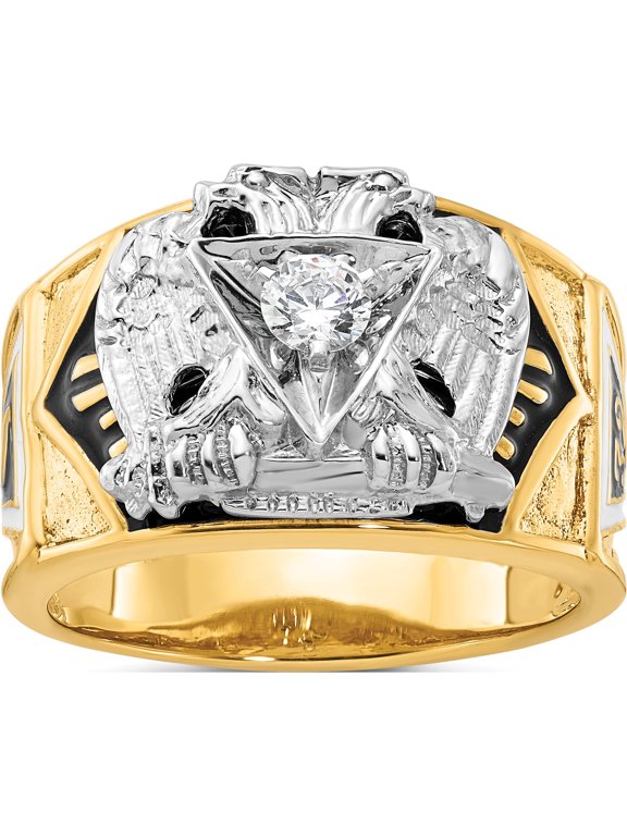 14K Two-tone IBGoodman 14K Two-tone Men's Polished and Textured with Multi-color Enamel and Diamond 32nd Degree Scottish Rite Masonic Ring