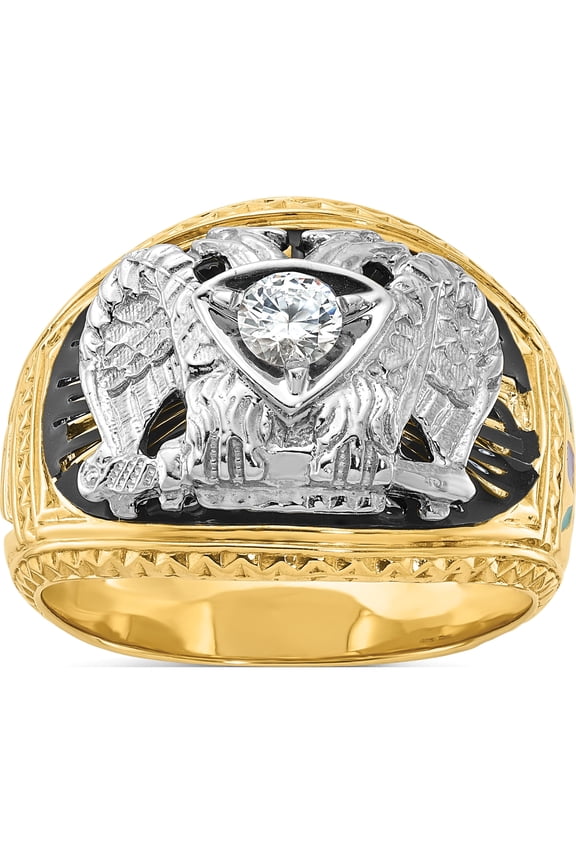 14K Two-Tone Ibgoodman Men's Polished And Textured With Multi-Color Enamel Diamond 32Nd Degree Scottish Rite Masonic Ringsize 10 (Width 16.7) - Jbsp