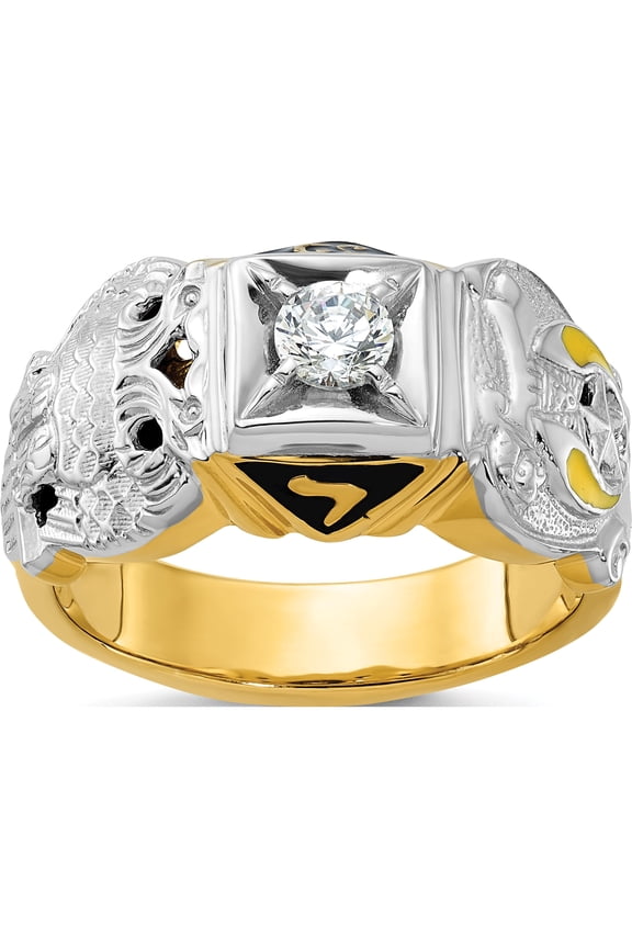 14K Two-Tone Ibgoodman Men's Polished And Textured With Multi-Color Enamel Diamond Double Eagle Masonic Shriner's Ringsize 10 (Width 13.1) - Jbsp