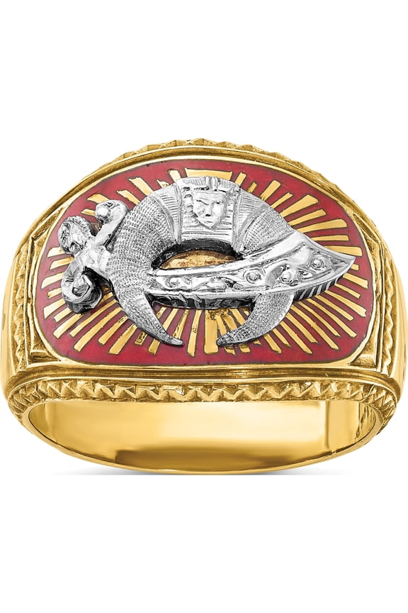 14K Two-Tone Ibgoodman Men's Polished And Textured With Multi-Color Enamel Masonic Shriner's Ringsize 10 (Width 16.5) - Jbsp