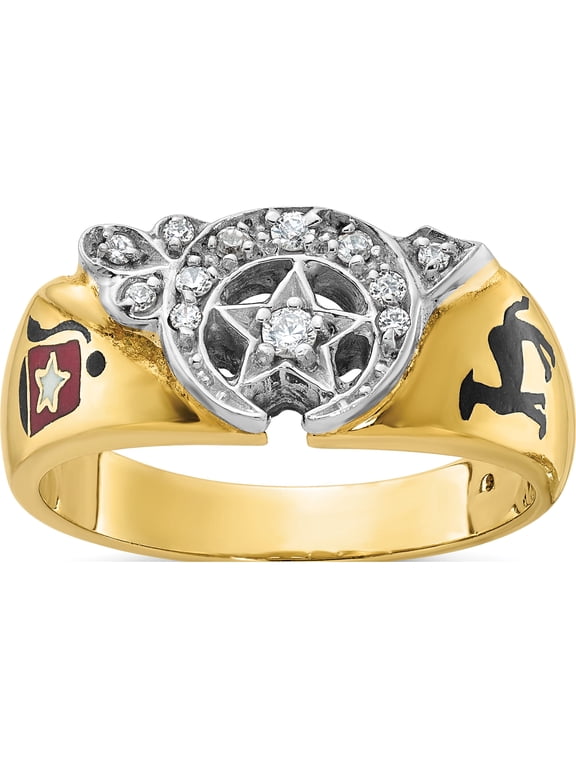 14K Two-tone IBGoodman 14K Two-tone Men's Polished with Multi-color Enamel and Diamond Masonic Shriner's Ring