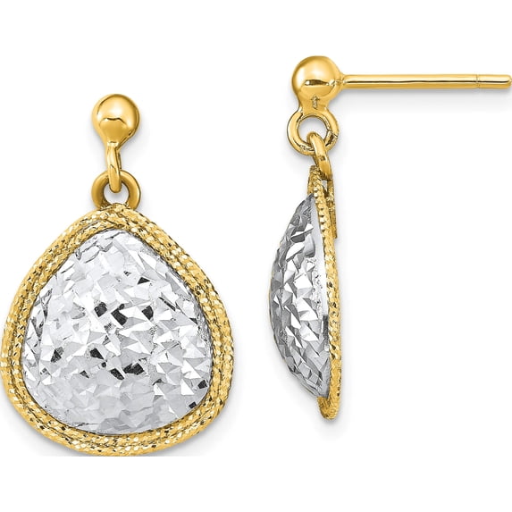 14K Two-Tone Jbsp's Polished D/C Teardrop Post Dangle Earrings (21.31 X 14.98) Made In Italy le2085