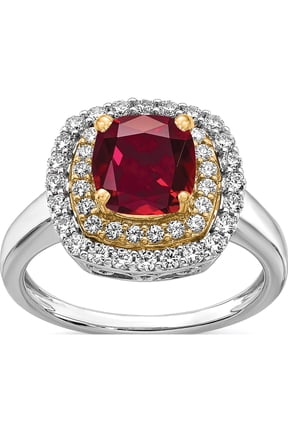 14K Two-tone Two-Tone 1/2 carat Lab Grown Diamond VS/SI+ G+ and Lab Created Ruby Complete Fashion Ring