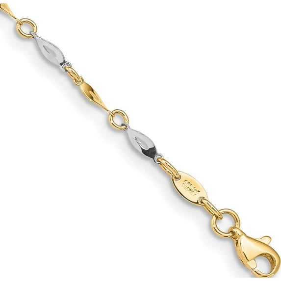 14K Two-Tone Polished 9In Plus 1In Ext. Anklet Made In Turkey ank280-10