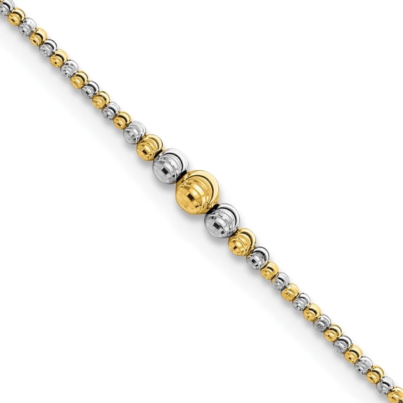 14K Two-Tone Polished And Diamond-Cut Beaded 7.5In Bracelet Made In Turkey fb1902-7.5