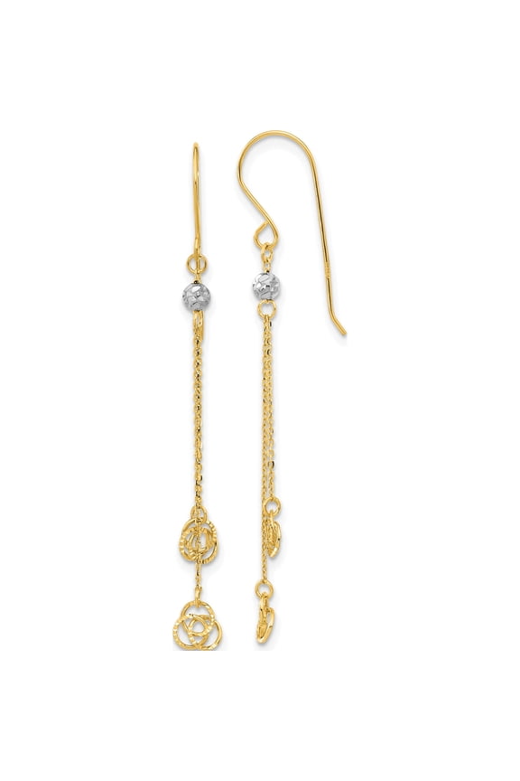 14K Two-Tone Polished D/C Love Knot Dangle Shepherd Hook Earrings (54 X 5) Made In Indonesia tl1040