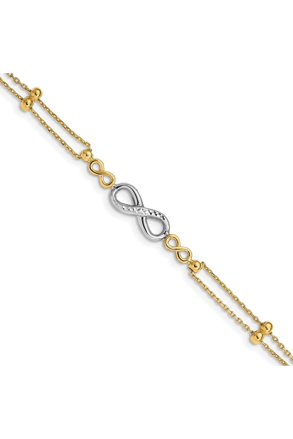 14K Two-tone Two-tone Polished Diamond-cut Infinity Symbol 2-Strand 7.5 inch Bracelet