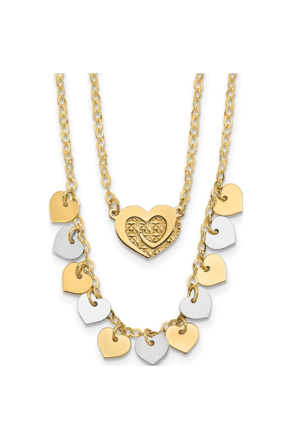 14K Two-Tone Polished Double Strand With Hearts Necklace (17 X 1.16) Made In Italy sf2941-17