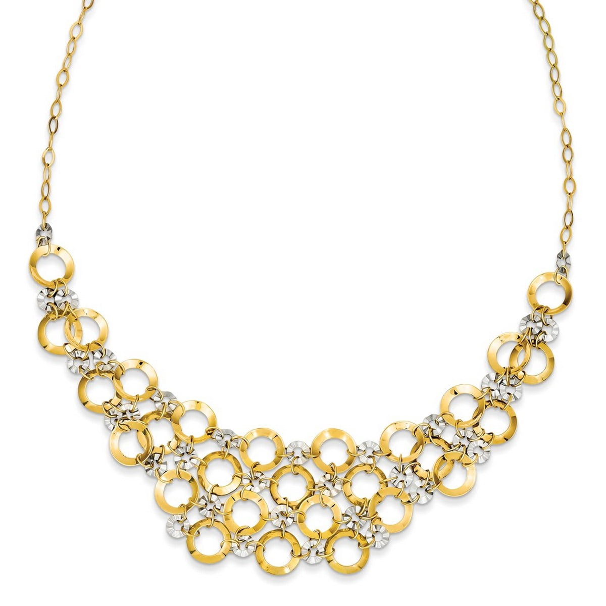 14K Two Tone Polished Gold Adjustable Circle Necklace 16 Inch Spring ...