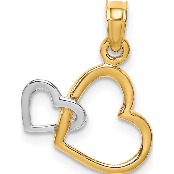 14K Two-Tone Polished Hearts Interwined Charm (15.35 X 14.2) Made In United States k9493