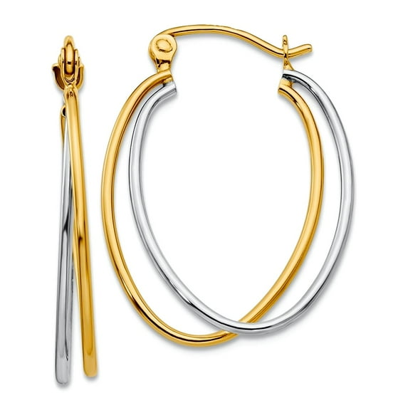 14K Two Tone Polished Hinged post Gold Hoop Earrings 15x3mm Wide Hoop Earring for Women - 1.3 Grams