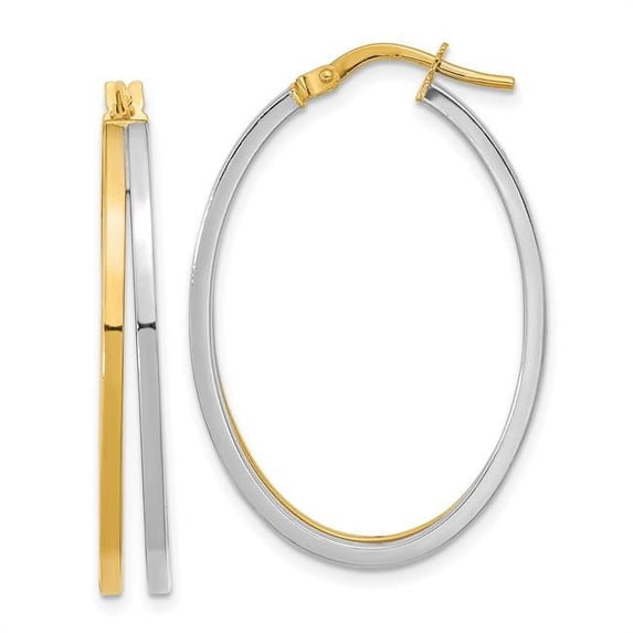 14K Two-Tone Polished Oval Double Hoop Earrings