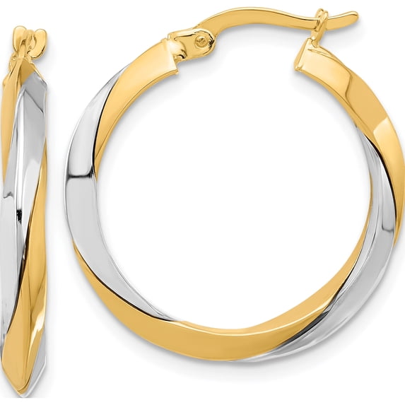14K Two-Tone Polished Twist Hoop Earrings (Width 24.8) (Length 25.9) - Jbsp