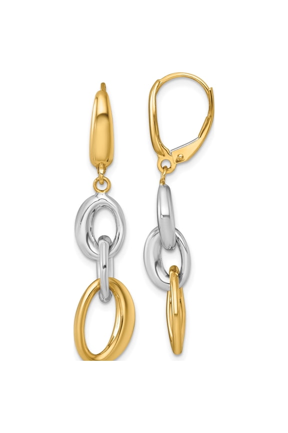 14K Two-Tone Precious, Luxe 43 Mm Rhodium 9.97 Two Tone Polished Fancy Oval Link Leverback Earrings