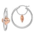 thumbnail image 1 of 14K Two-Tone Rose & White Diamond-Cut Heart Dangle Hoop Earrings, 1 of 1