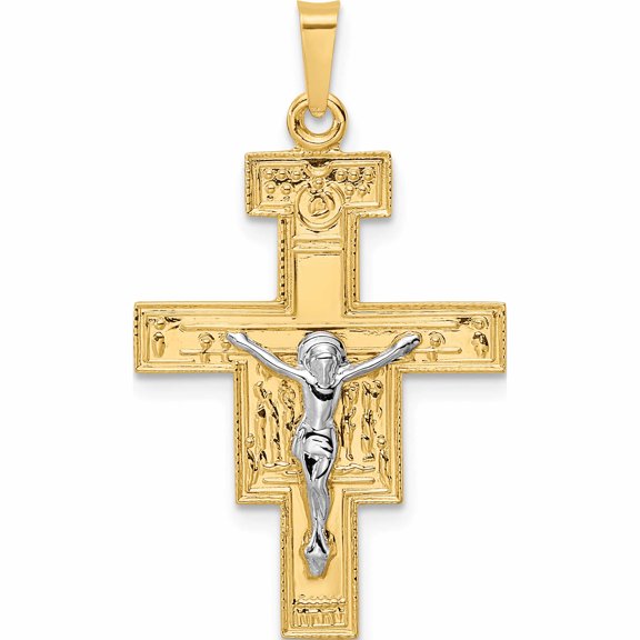 14K Two-Tone Solid Crucifix Pendant (33.75 X 19.77) Made In United States -Jewelry By Sweet Pea
