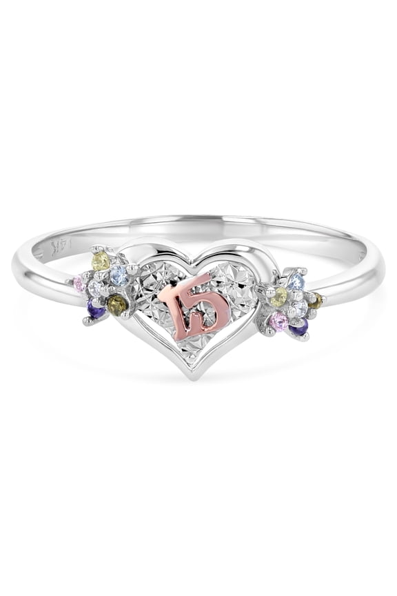 14K Two Tone Solid Gold 15 Years Quinceanera Birthday Cubic Zirconia CZ Ring - size 7