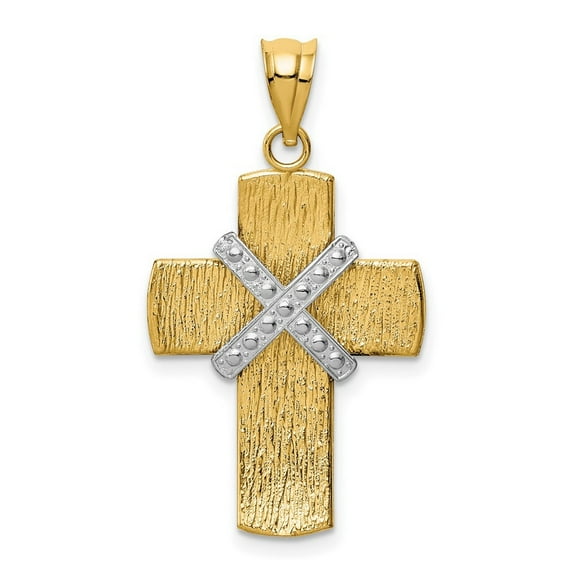 14K Two Tone Solid Polished Gold Sparkle Cut Religious Faith Cross Pendant Necklace Measures 31x16mm - Pendant for Women