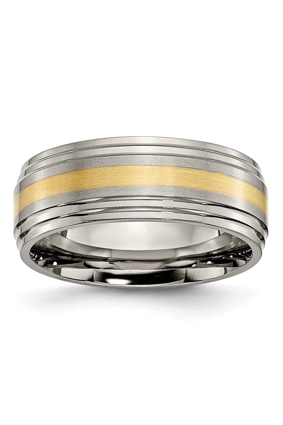14K Two-Tone Titanium 14K Ring Band Wedding Yellow Gold Ridged