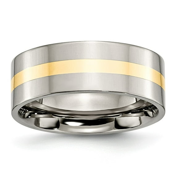 14K Two-Tone Titanium Ring Band Wedding Yellow Gold Flat