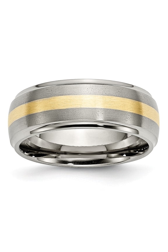 14K Two-Tone Titanium Ring Band Wedding Yellow Gold Ridged