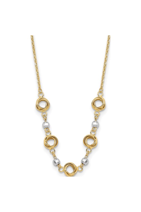 14K Two-Tone Two Tone 2 In Ext Polished Love Knots D/C Bead Necklace (18 X 63) Made Indonesia sf2919-18