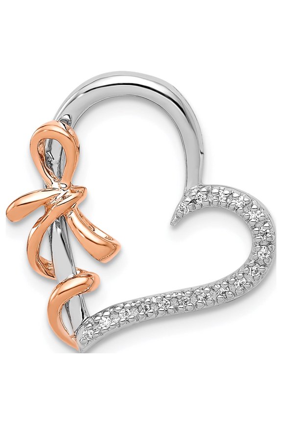 14K Two-Tone White And Rose Gold Diamond Polished Heart With Bow Chain Slide Made In India pm4898-005-wra