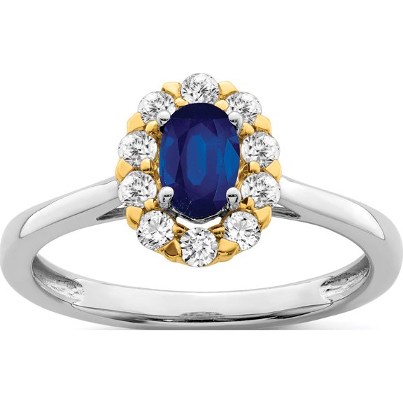 14K Two-Tone White Gold Lab Grown Diamond & Cr. Oval Blue Sapphire Fashion Ring (Size 7) Made In India rm6990-cs-100-wyalg