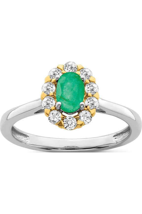 14K Two-Tone White Gold Lab Grown Diamond & Cr. Oval Emerald Fashion Ring (Size 7) Made In India rm6990-ce-100-wyalg