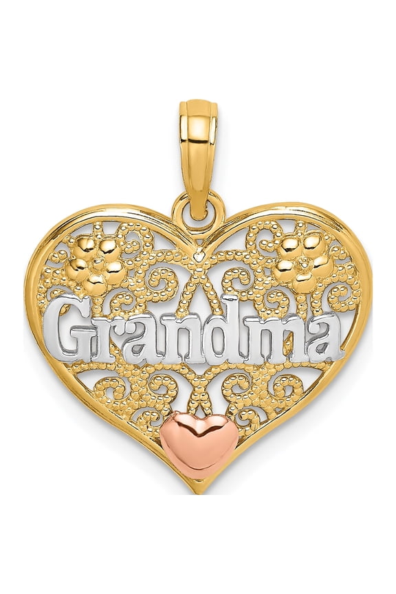 14K Two-tone with White Rhodium Grandma In Filigree Heart Charm
