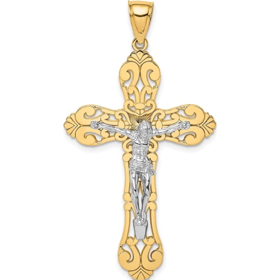 14K Two-Tone With Rhodium Crucifix Charm Made In United States k9224