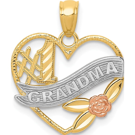 14K Two-Tone With White Rhodium #1 Grandma Heart Pendant (20 X 16) Made In United States k2672