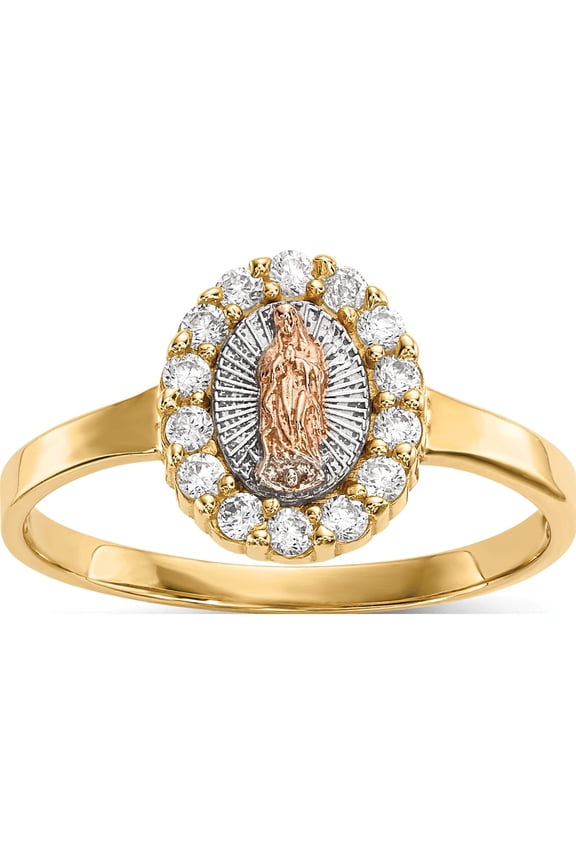 14K Two-Tone With White Rhodium Cz Lady Of Guadalupe Ring (Size 7) Made In United States r579