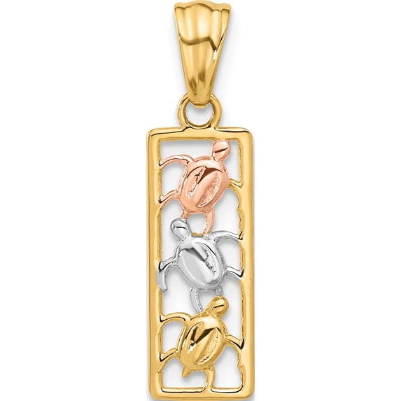 14K Two-Tone With White Rhodium Polished Turtles Rectangle Pendant (Width 7) (Length 17) - Jbsp