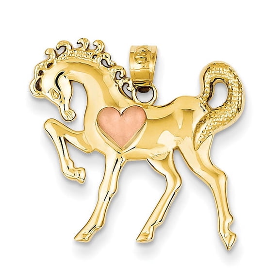 14K Two-Tone Yellow And Rose Gold Horse With Heart Charm (22 X 24) Made In United States k4862